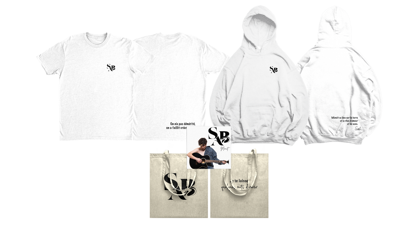 PACK FULL BLANC " CD DÉDICACÉ + SWEAT + T-SHIRT + TOTEBAG"  « MINUIT »